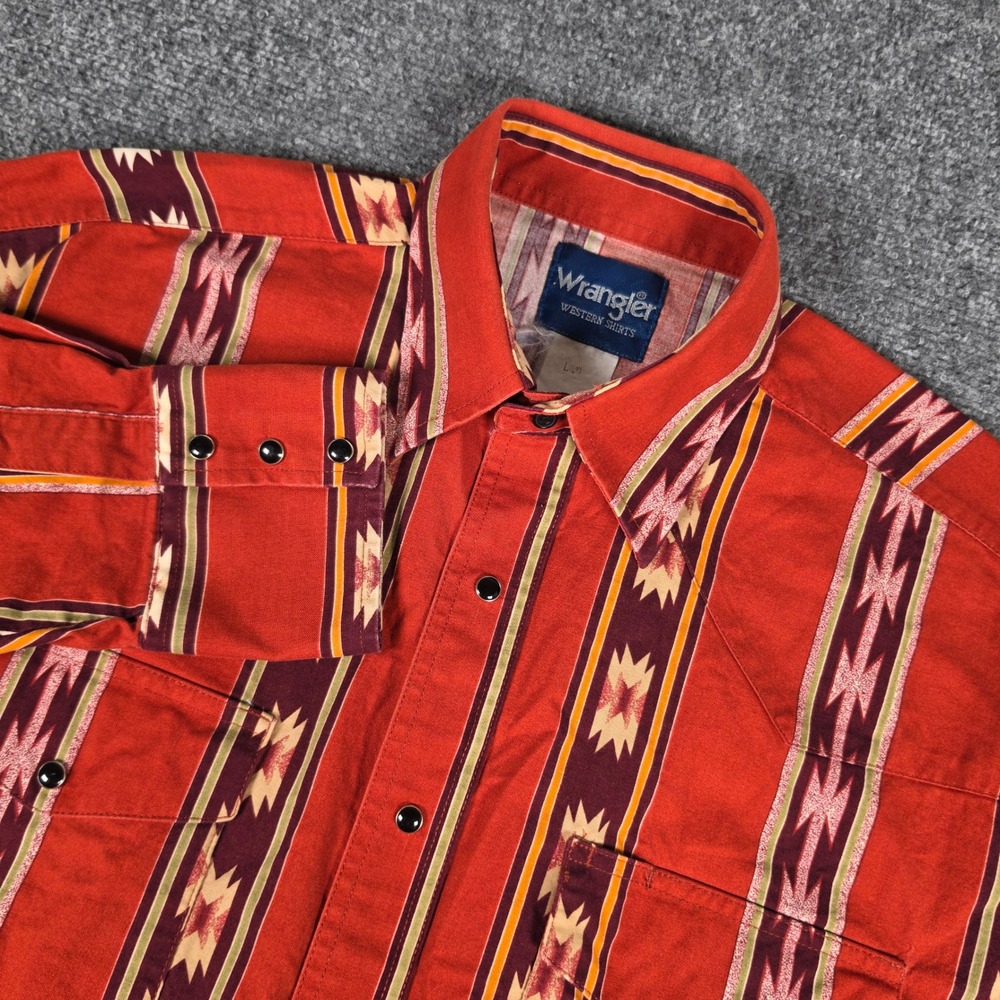Vintage 90s Wrangler Aztec Shirt Mens L Southwestern Western Pearl Snap